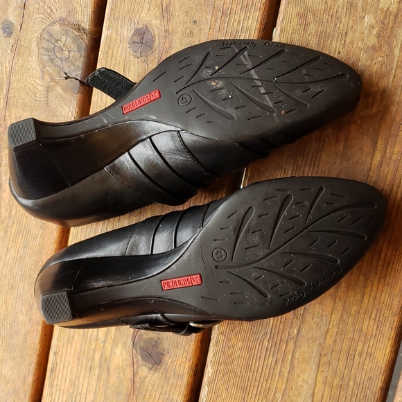 PIKOLINOS Black Ginebra Avellana Pleated Leather Wedge Mary Jane sz 41/10.5-11 - Picture 6 of 11